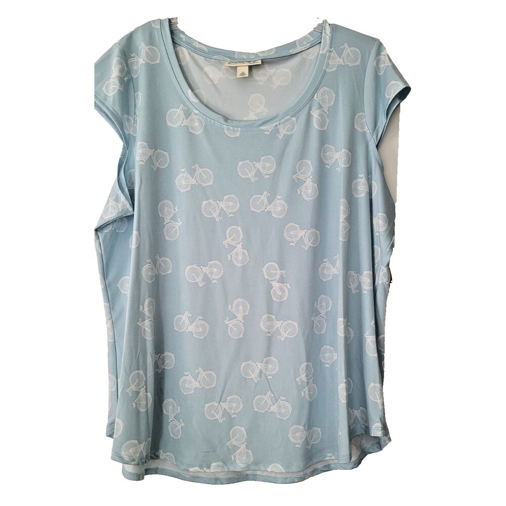 EMALINE WOMAN's  BLUE BICYCLE PRINT PULLOVER TOP SIZE 1X-NWT